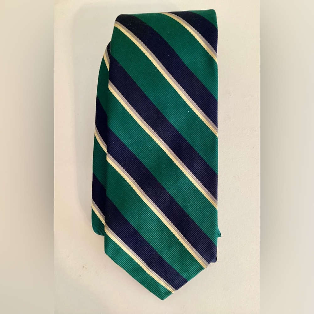 Polo Ralph Lauren Green and Navy Striped Tie Classic Preppy Handmade